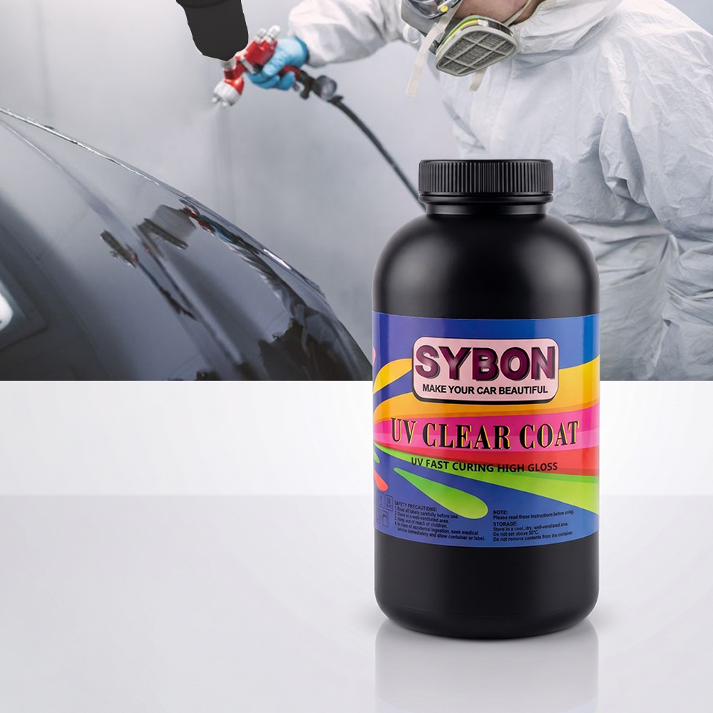 Professional-Auto-Body-Spraying-UV-Clear-Coat Worker-Applying-High-Gloss-Clear-Coat-With-Spray-Gun Automotive-Refinish-UV-Clear-Coat-Application-Process